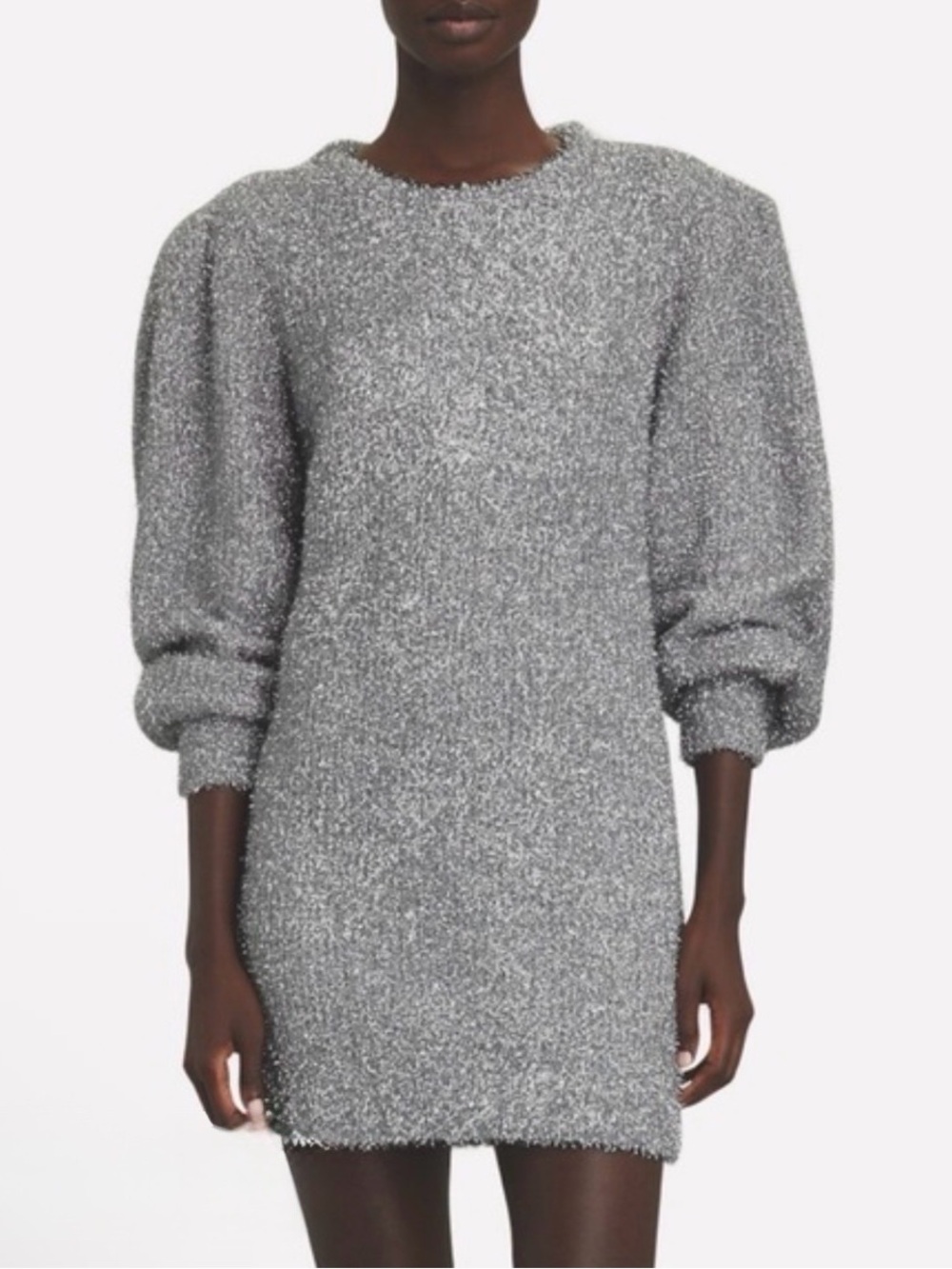 Ronny Kobo Collective Silver Metallic Tinsel Knit Sweater Dress M
